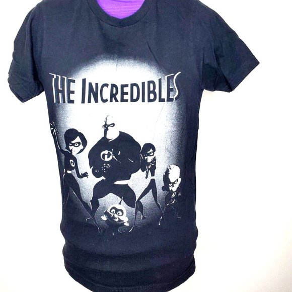Disney The Incredibles Black White Short Sleeve Crew Neck Graphic T-Shirt XS EUC - Picture 1 of 4
